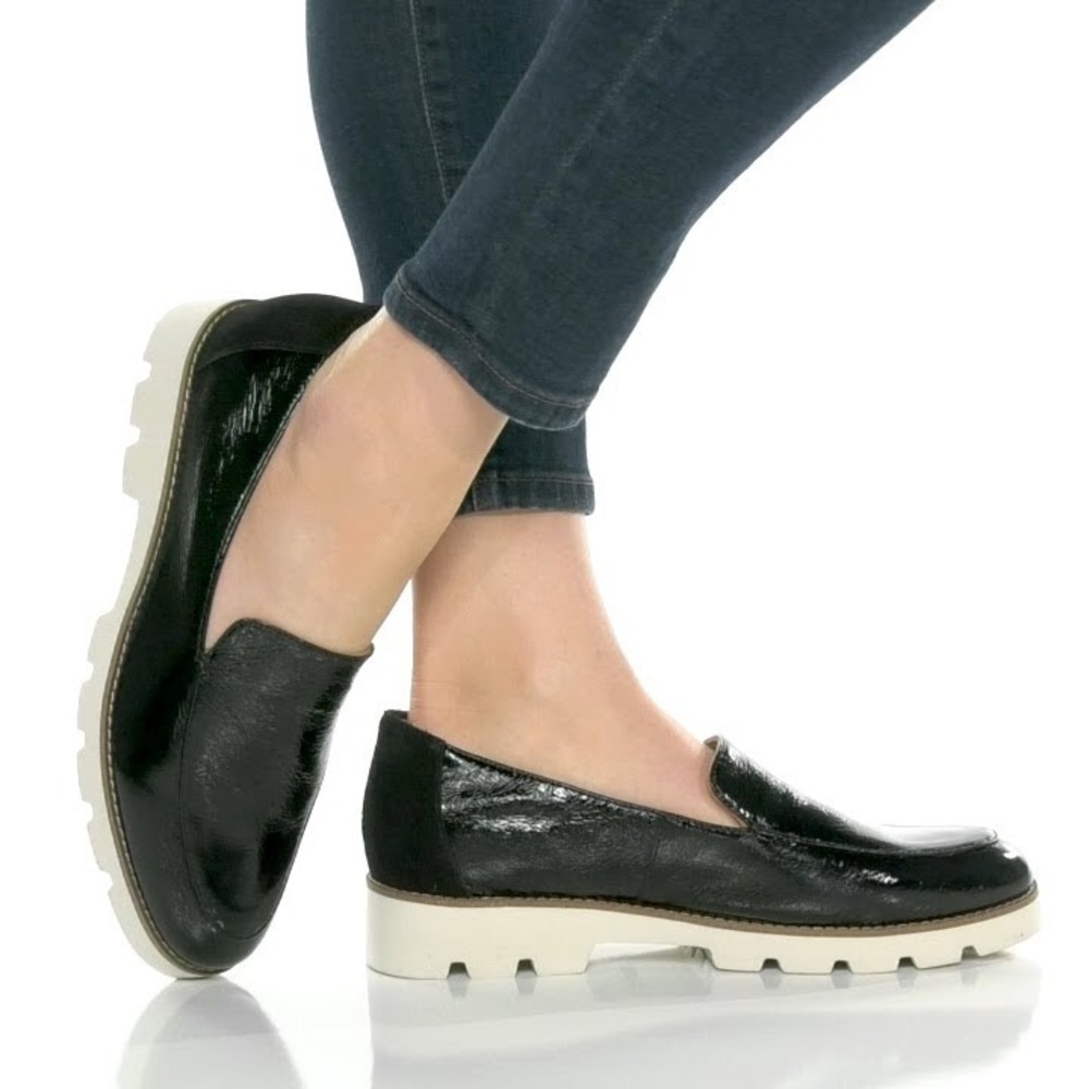 Vionic Kensley Black Patent Leather Lug Sole Women’s Loafers Shoes